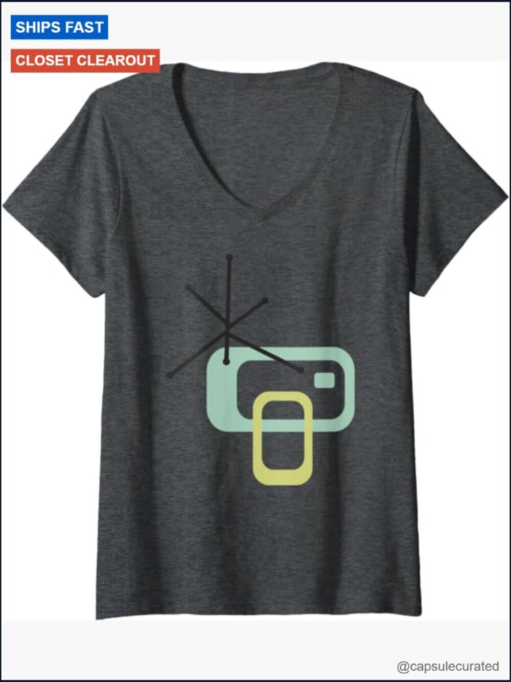 Retro Minimalist Mid Century Modern Pattern V-Neck T-Shirt